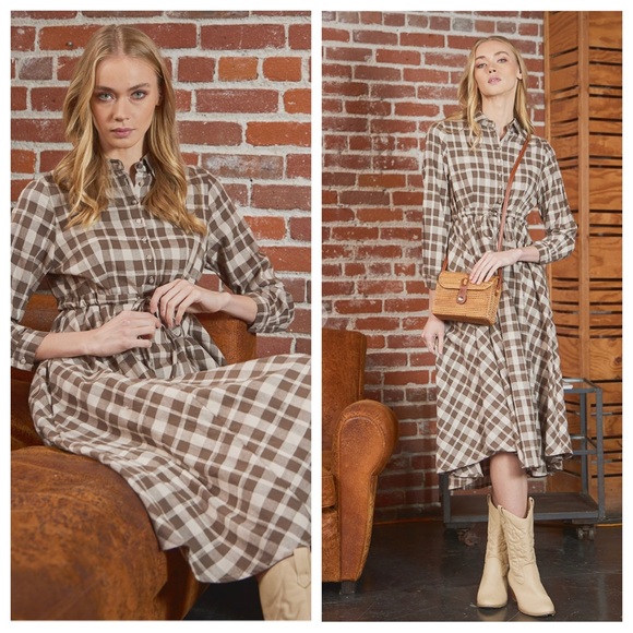 18 Chic Plaid Pattern Button Up Dress - Picture 1 of 5